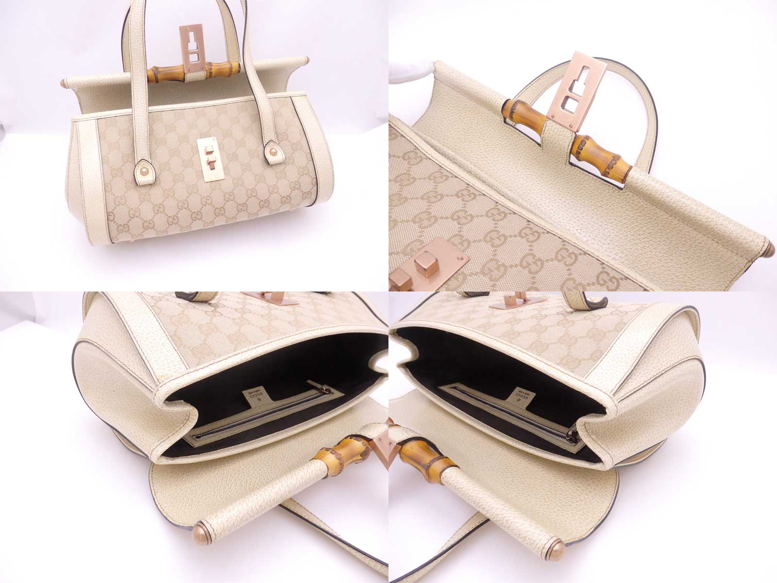 Auth Gucci Gg Canvas Bamboo Shoulder Bag Beige Canvas Leather E43745 Ebay