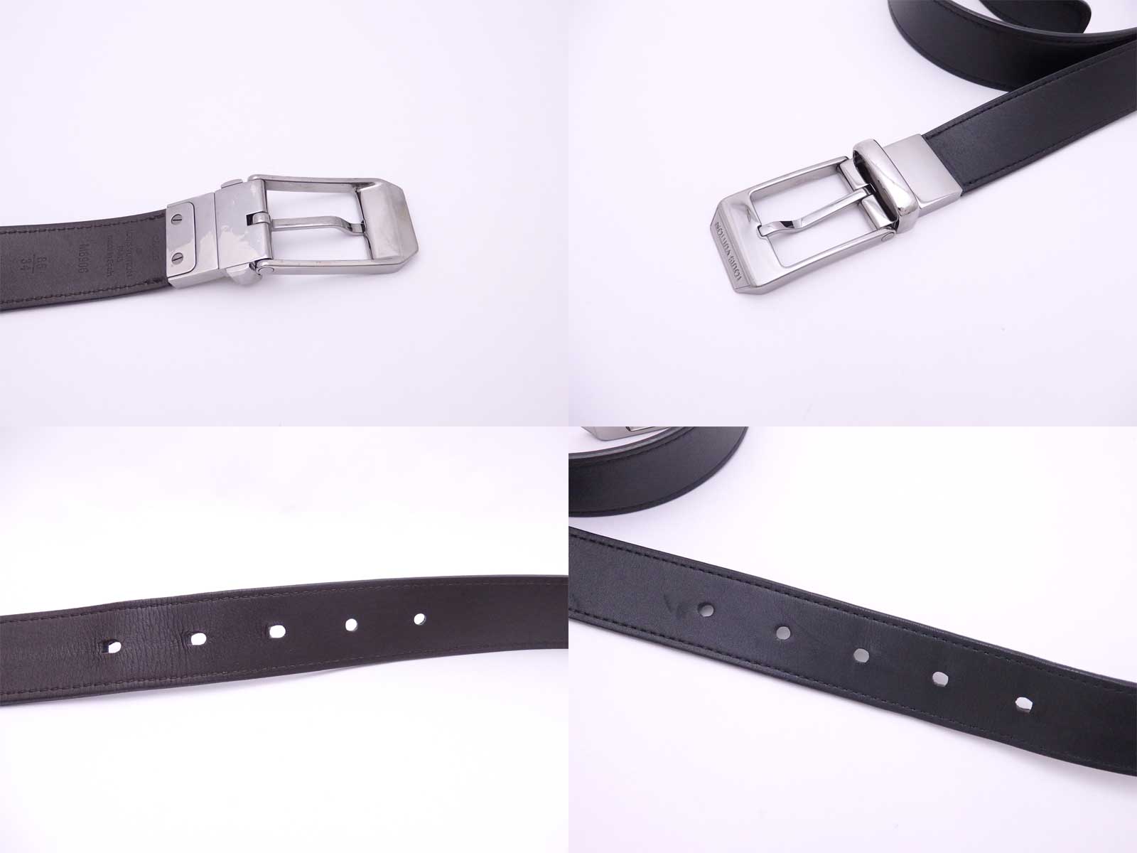 Auth Louis Vuitton Belt Size: 85/34 Black Leather/Silvertone *USED* - e44468e | eBay