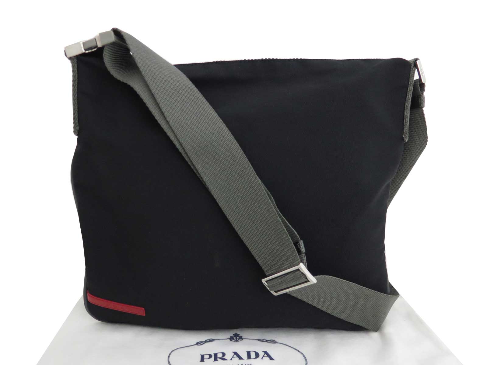 Auth PRADA Sport Line Crossbody Shoulder Bag Black/Gray/Silvertone Nylon e44597e | eBay