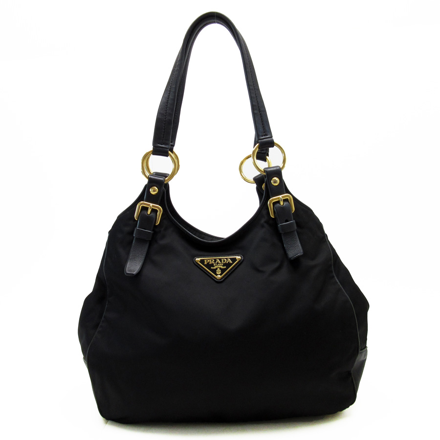 Auth PRADA Tessuto Calf Shoulder Bag Black/Goldtone Nylon/Leather - h15893 | eBay