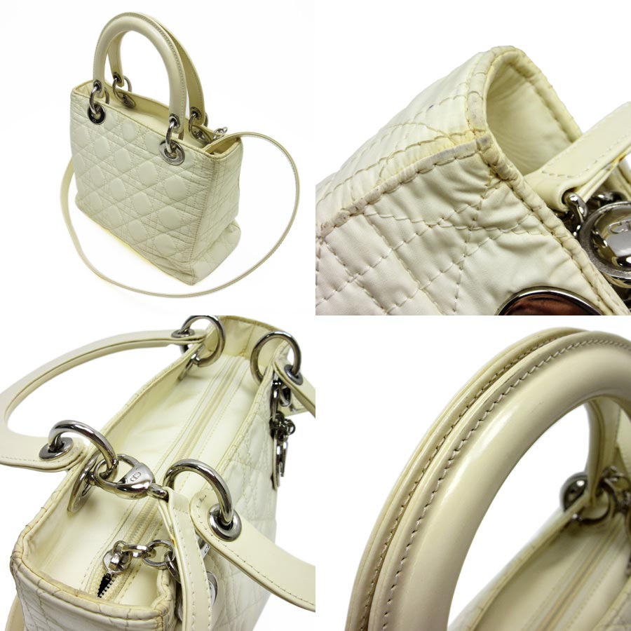 Auth Christian Dior Lady Dior Cannage 2-Way Handbag Shoulder Bag Nylon