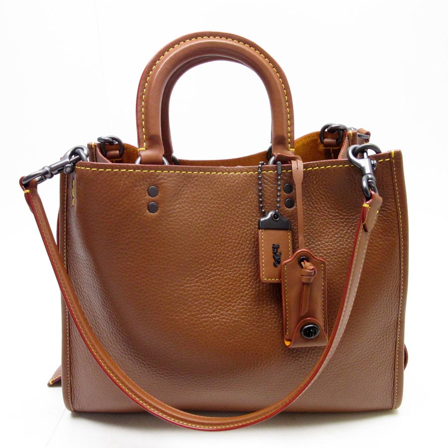 Auth COACH Rogue Bag In Glovetanned Pebble Leather 2-Way Handbag Brown ...
