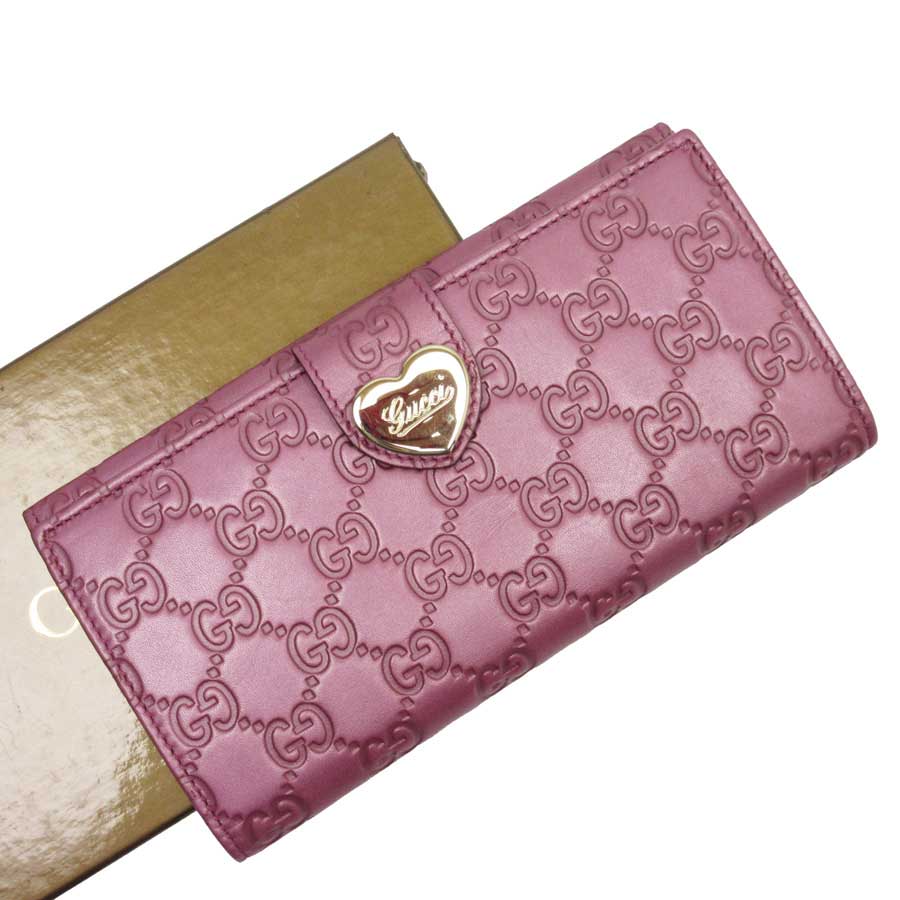 Auth GUCCI Guccissima Heart Continental Wallet Bifold Long Wallet Pink ...