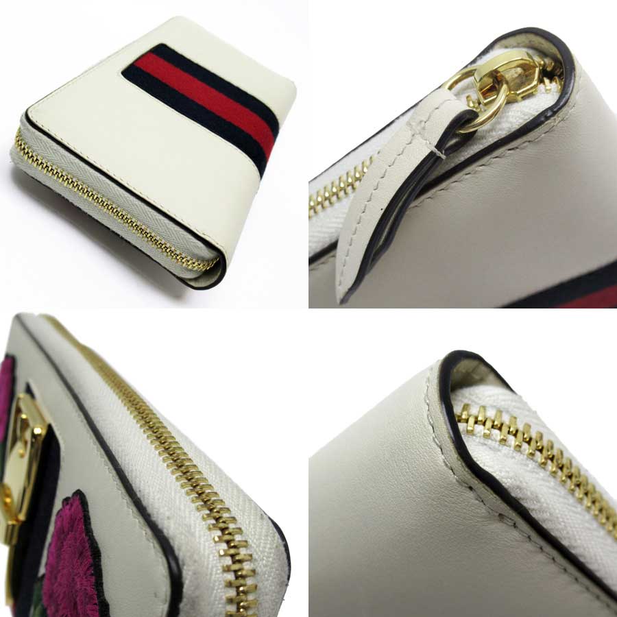 Auth GUCCI Sylvie embroidered leather zip around wallet Off White - h21741 | eBay