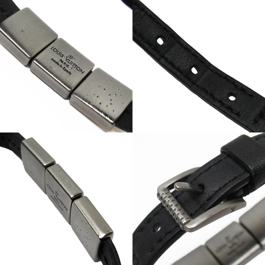 Auth Louis Vuitton Rock it Bracelet Black Leather/Silvertone M6205E - h21980 | eBay