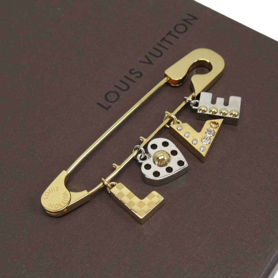 Auth Louis Vuitton Love LV Logo Pin Brooch Gold/Silver Rhinestone M67035 h22110 | eBay