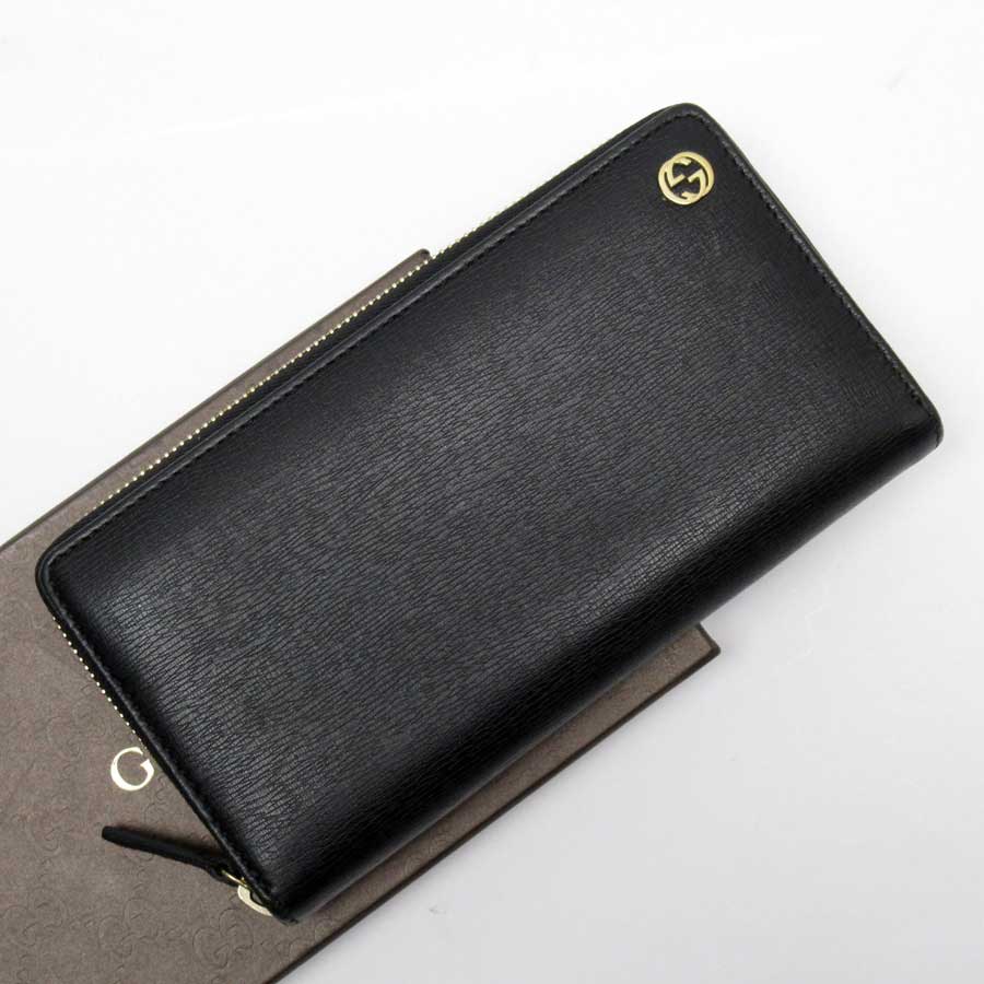 Auth GUCCI Double G Zip Around Long Wallet Black/Gold Leather/Goldtone - h22789 | eBay