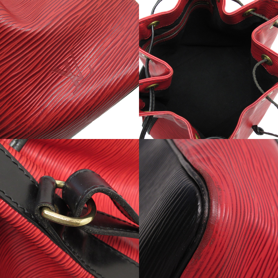 Louis Vuitton Petit Noe Textured Leather Draw String Shoulder Handbag Red
