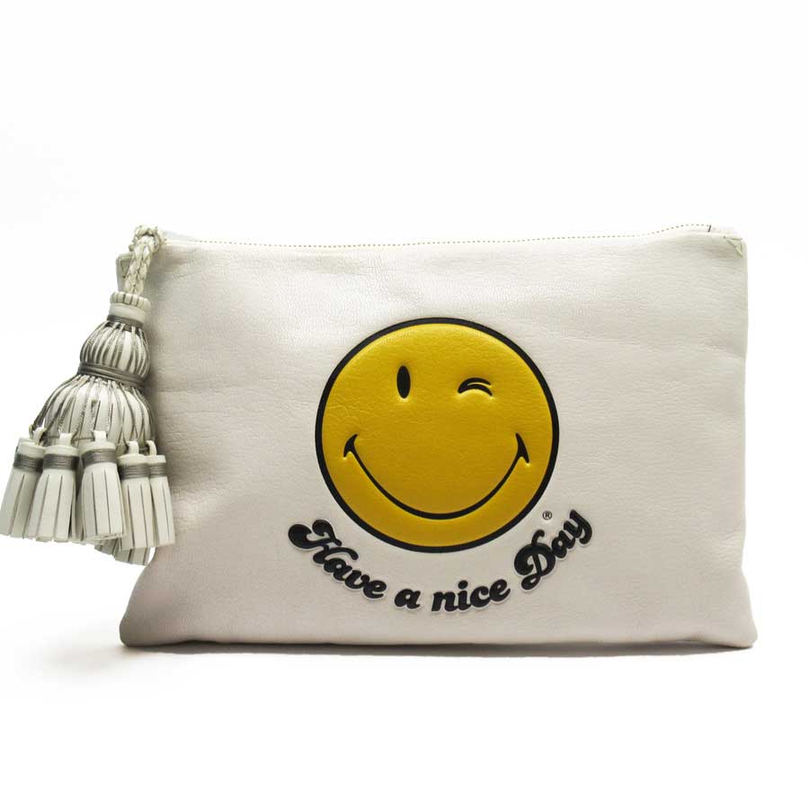 Auth Anya Hindmarch Georgiana Smi Wnk Clutch Clutch Bag Off White - h23612a
