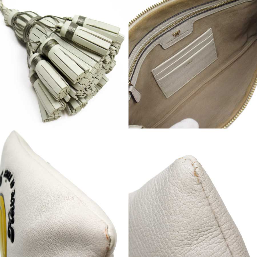 Auth Anya Hindmarch Georgiana Smi Wnk Clutch Clutch Bag Off White - h23612a