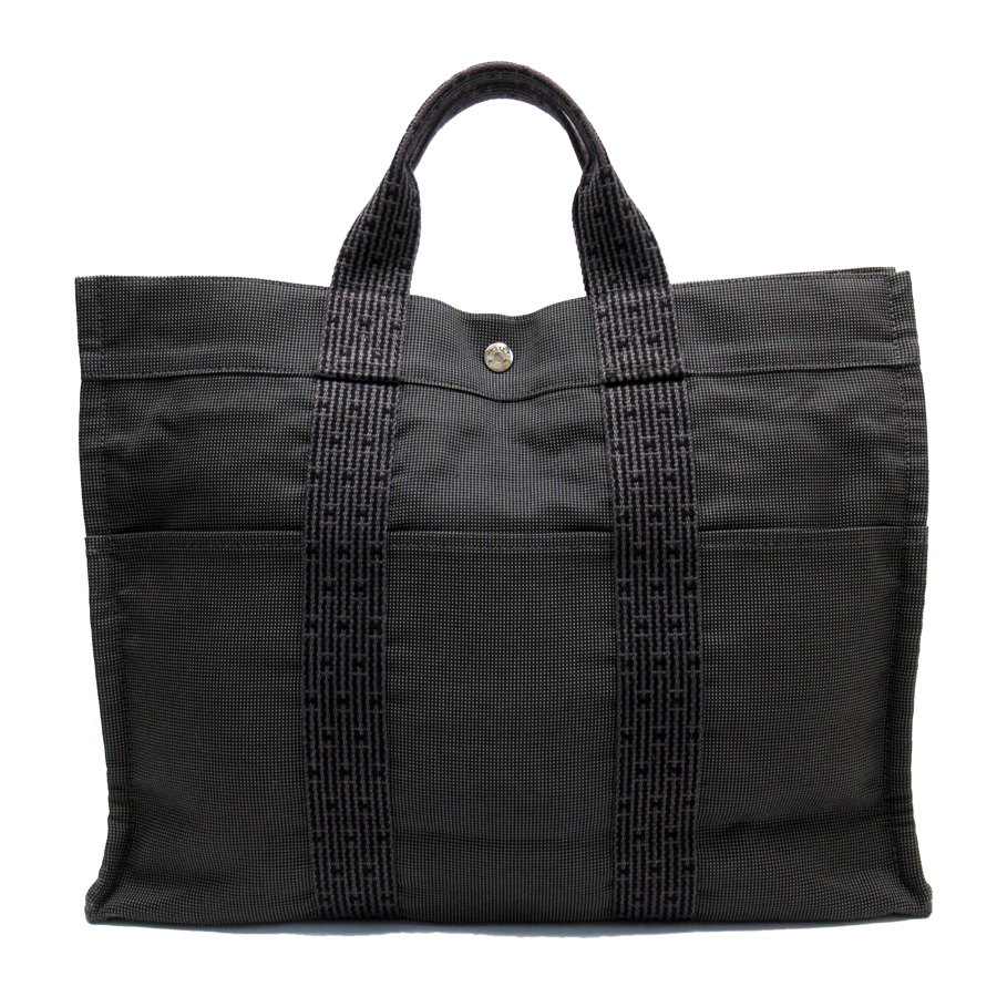 Auth HERMES Her Line MM Tote Bag Handbag Gray Canvas - h24058a | eBay