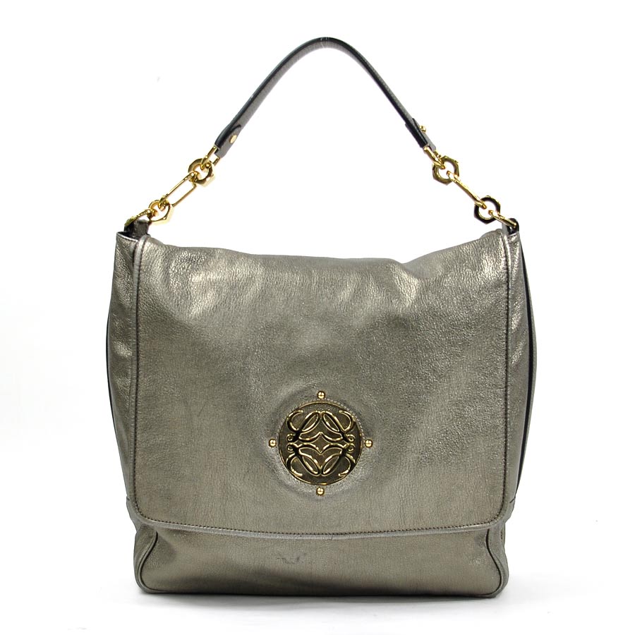 Auth LOEWE Anagram Shoulder Bag Metallic Green Leather/Goldtone - h24850a |  eBay