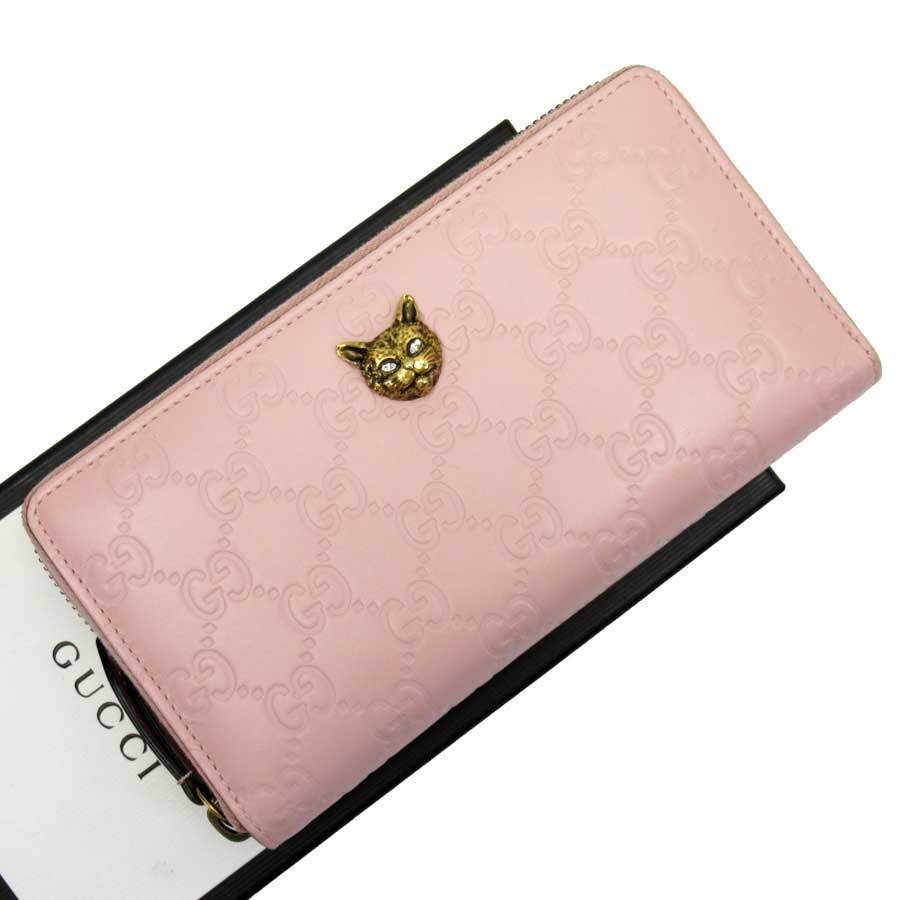 Auth GUCCI Guccissima LINEA CAT Zip Around Long Wallet Pink/Gold 548058 -  h24911 | eBay