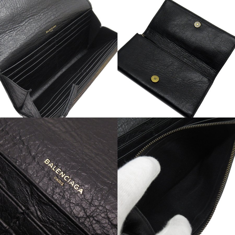 Auth BALENCIAGA THE MONEY CLASSIC Long Wallet Black Leather 163471 -  h24966f | eBay
