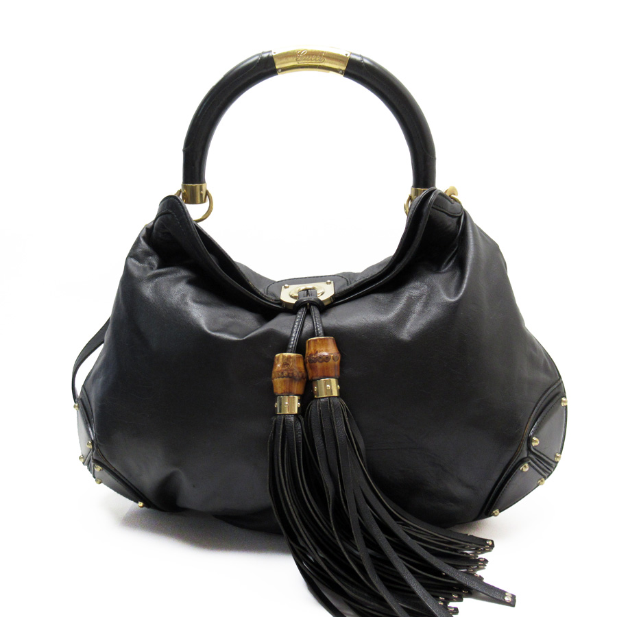 Senator tæerne flod Auth GUCCI Indy Tassel Fringe 2-Way Handbag Shoulder Bag Black Leather  h25031a | eBay