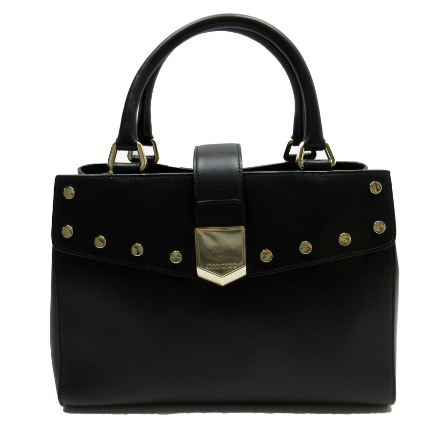 Auth JIMMY CHOO LOCKETT TOTE Handbag Black Leather/Goldtone - h26699f ...