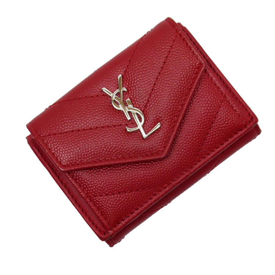 Auth SAINT LAURENT MONOGRAM YSL Small Trifold Wallet Red Leather - h26753f