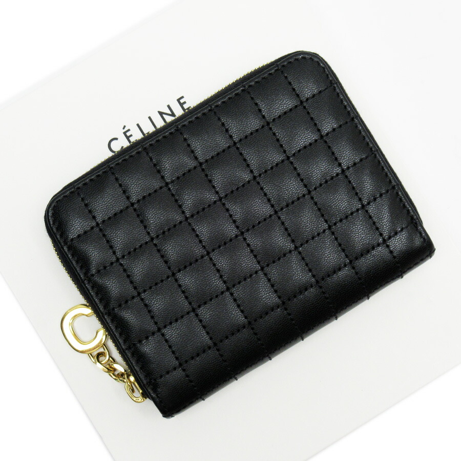 Auth CELINE Compact Zipped Wallet Coin Purse Card Case Black Leather -  h27071f | eBay