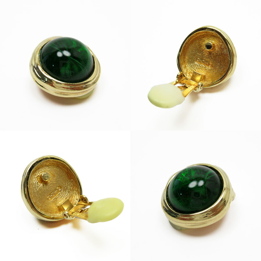 Auth Christian Dior Vintage Clip-on Earrings Gold/Green - h27249f