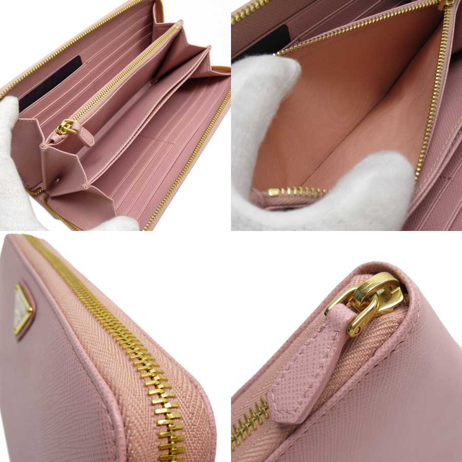 Auth PRADA Logo SAFFIANO TRIANG Zip Around Long Wallet Pink Leather -  h27475g | eBay
