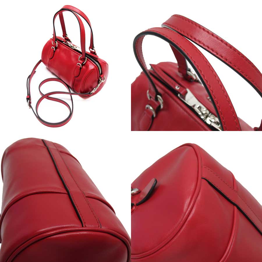 Auth MIU MIU VIT.SOFT CALF 2Way Handbag Shoulder Bag Red Leather 