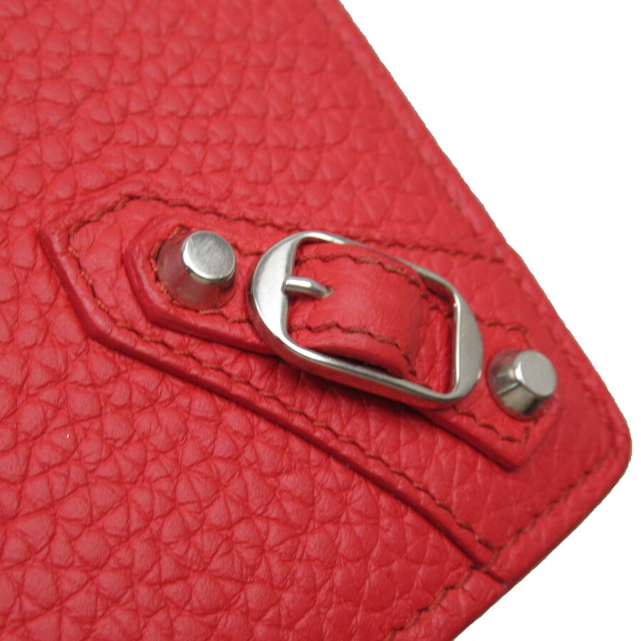 Auth BALENCIAGA Chain Wallet Red Leather/Silvertone 444168 - h28045a