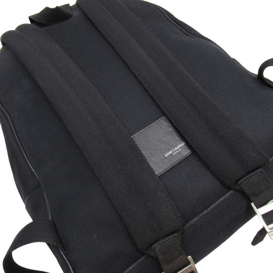 Auth SAINT LAURENT City Studs Backpack Black Canvas/Silvertone - h28057a