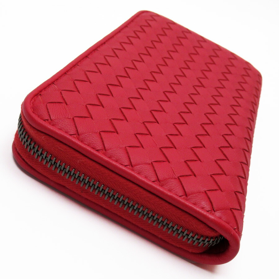 Auth BOTTEGA VENETA Intrecciato Zip Around Long Wallet Red Leather - h28229f