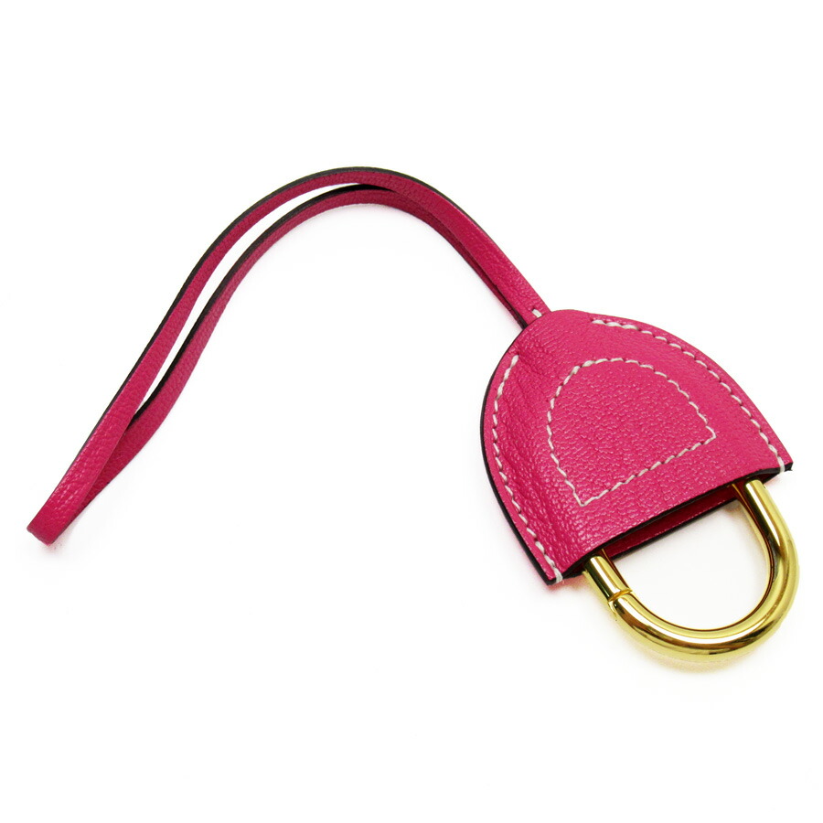 Auth HERMES In-the-Loop Bag Charm Key Holder Rose tyrien/Gold Leather -  h28465f