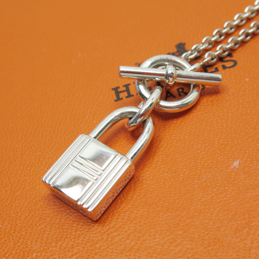 Auth HERMES Amulettes Cadenas pendant Necklace Silver 925 - h28563f