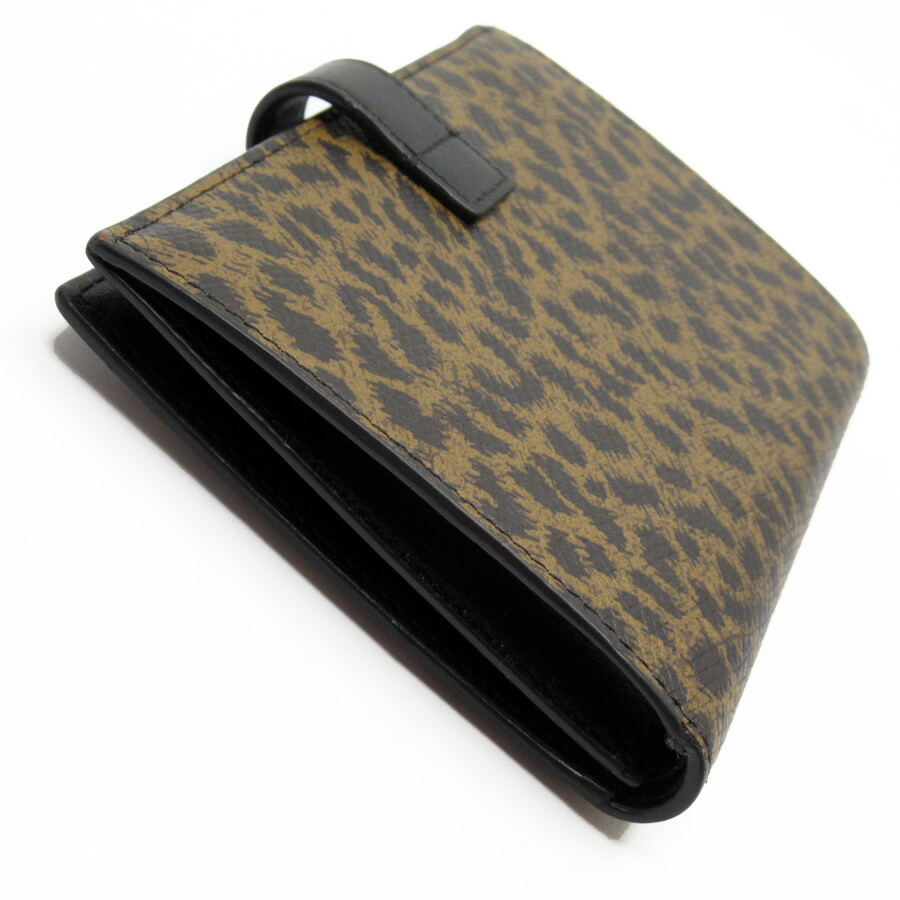 Auth CELINE Leopard Print Strap Medium Multifunction Wallet Leather -  h28692f