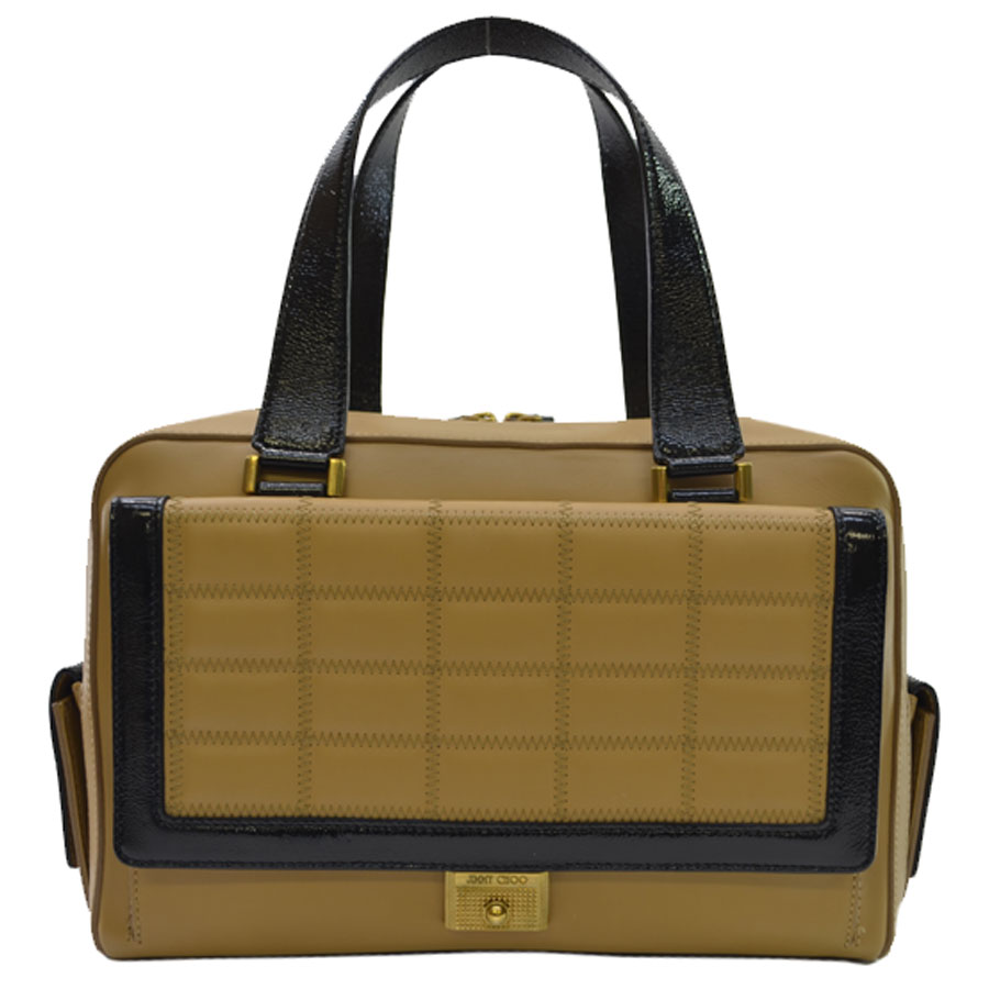 Auth Jimmy Choo Handbag Light Brown Black Leather Patent Image Is Loading Auth Jimmy Choo Handbag Light Brown Black Leather