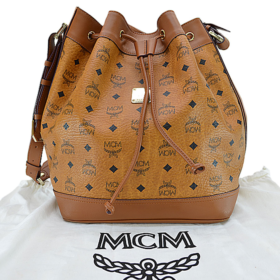 Auth MCM Logogram Shoulder Bag Camel Brown/Gold Leather/Goldtone - r6332 | eBay