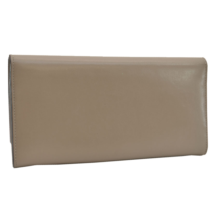 Auth FENDI PEEKABOO Long Wallet Beige Leather/Silvertone 8M0377