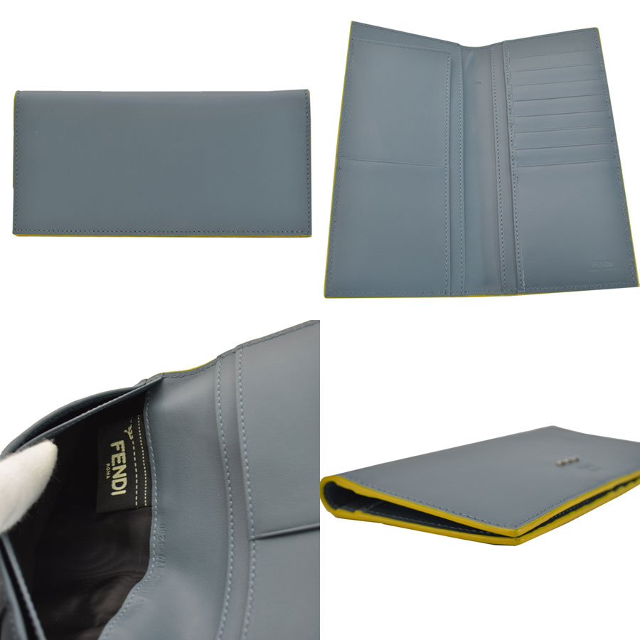 Auth FENDI Bifold Bill Wallet Long Wallet Gray/Yellow Leather - r7291 | eBay