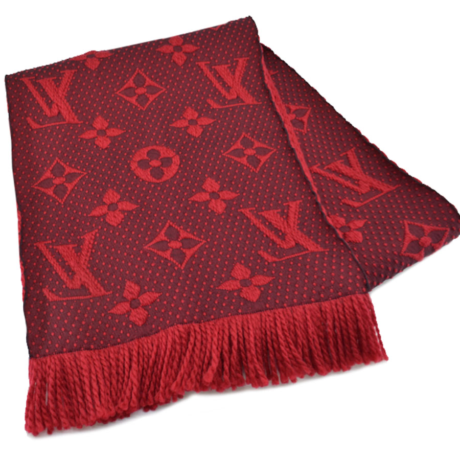 Louis Vuitton Monogram Echarpe Logomania Scarf Muffler Red Wool / Silk ...