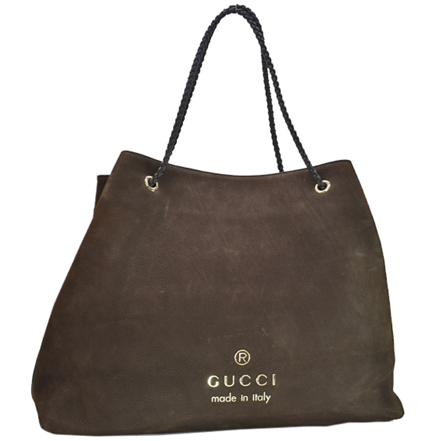 Auth GUCCI Logo Shoulder Bag Dark Brown 