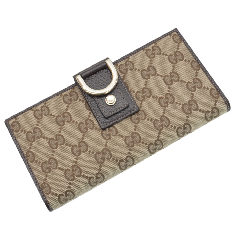 Auth GUCCI GG Canvas Bifold Long Wallet Beige/Brown Canvas/Leather