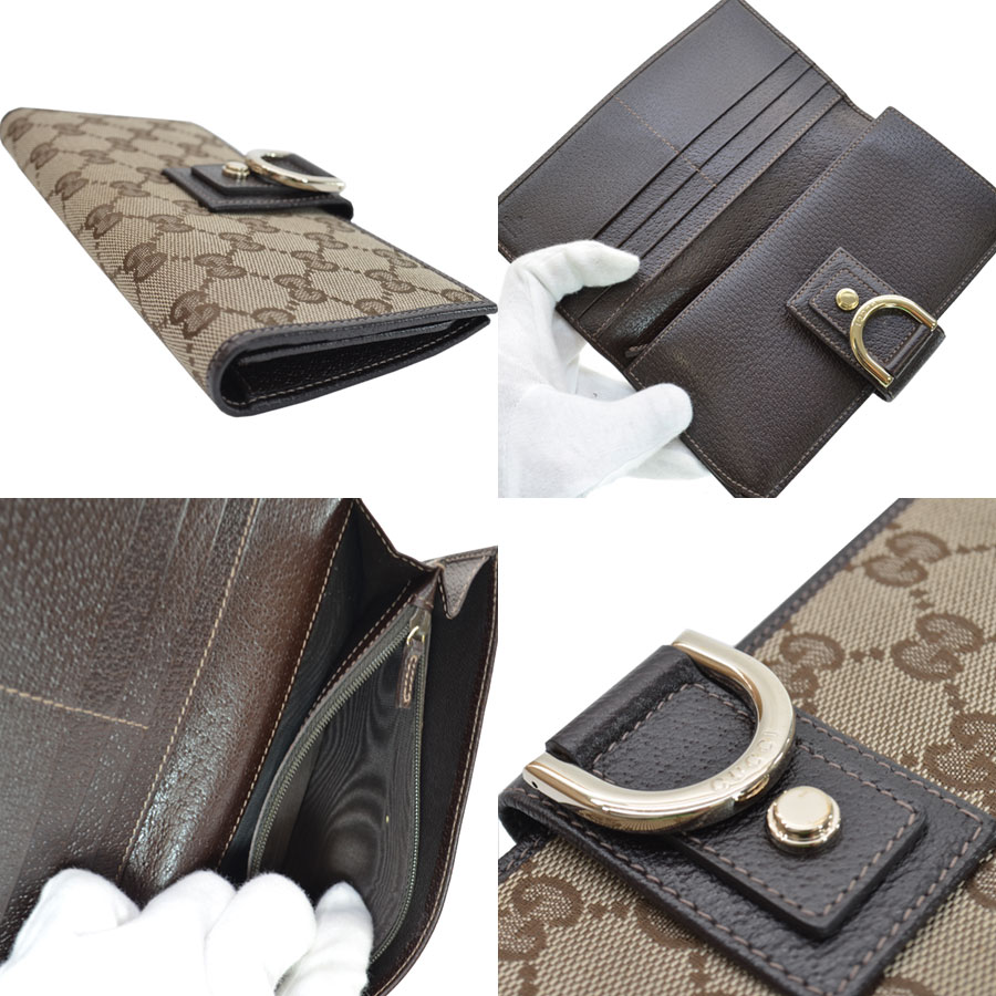 Auth GUCCI GG Canvas Bifold Long Wallet Beige/Brown Canvas/Leather