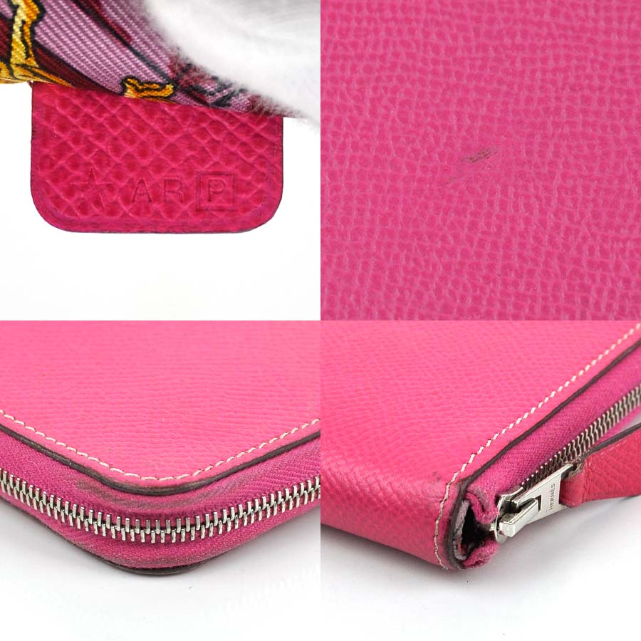 Auth HERMES Square P (2012) Azap Long Silk'in Long Wallet Pink Leather