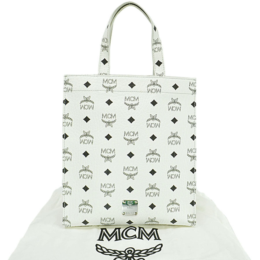 mcm black and white purse
