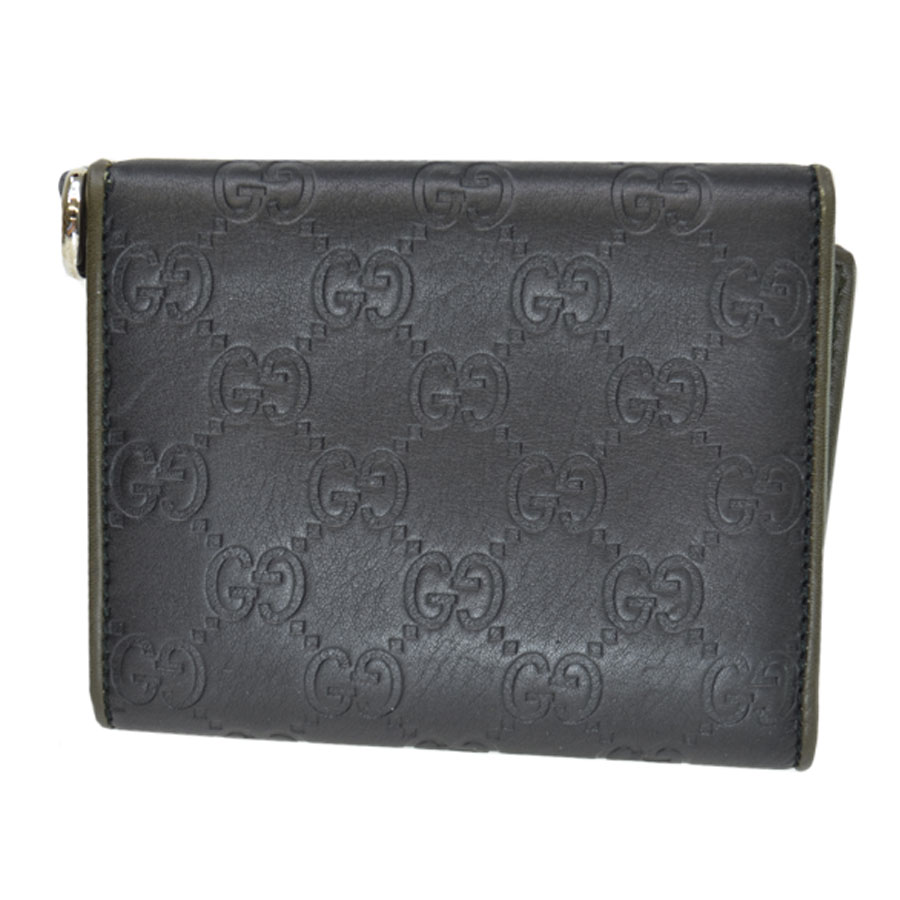 Auth GUCCI Guccissima Trifold Wallet Black Leather/Silvertone 256447 ...
