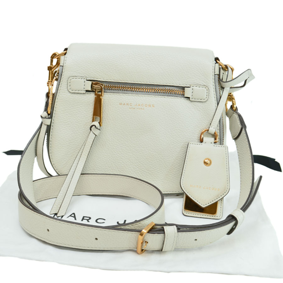 Auth Marc Jacobs Recruit Saddle Bag, White Leather Saddlebags