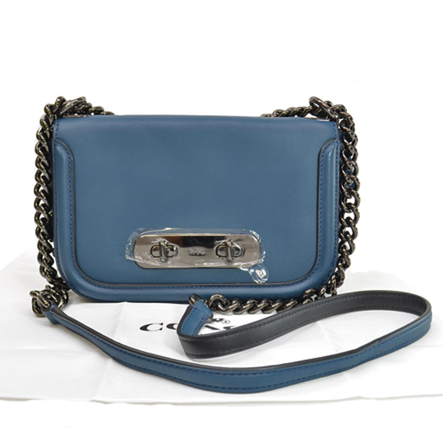 Auth COACH Swagger Shoulder Bag Crossbody Bag Blue Leather/Silvertone -  r7989d