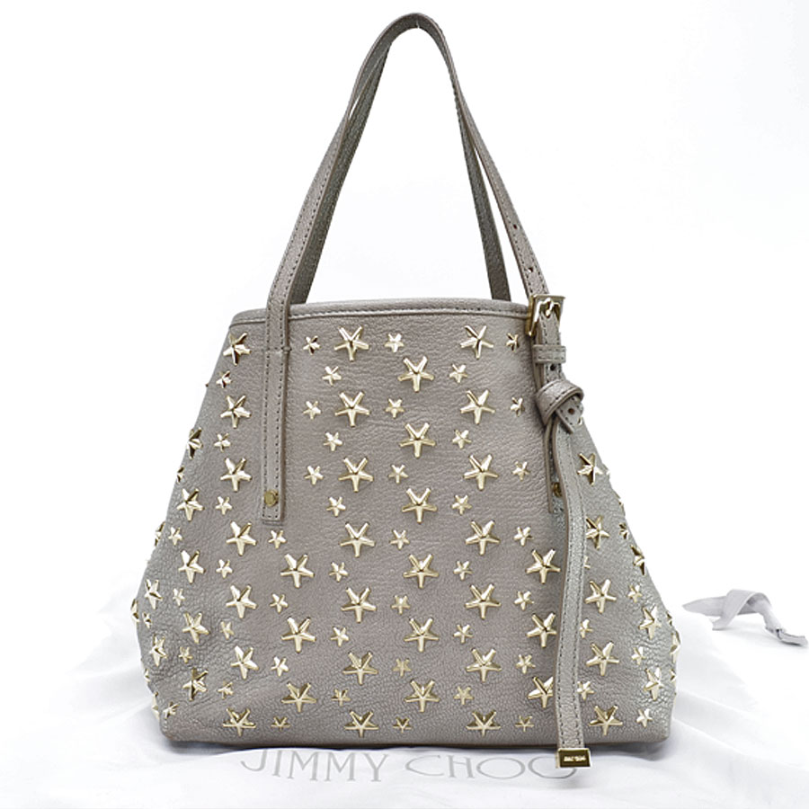 Auth JIMMY CHOO Star Studs SASHA S Handbag Tote Bag Gray/Gold Leather -  r8801g | eBay