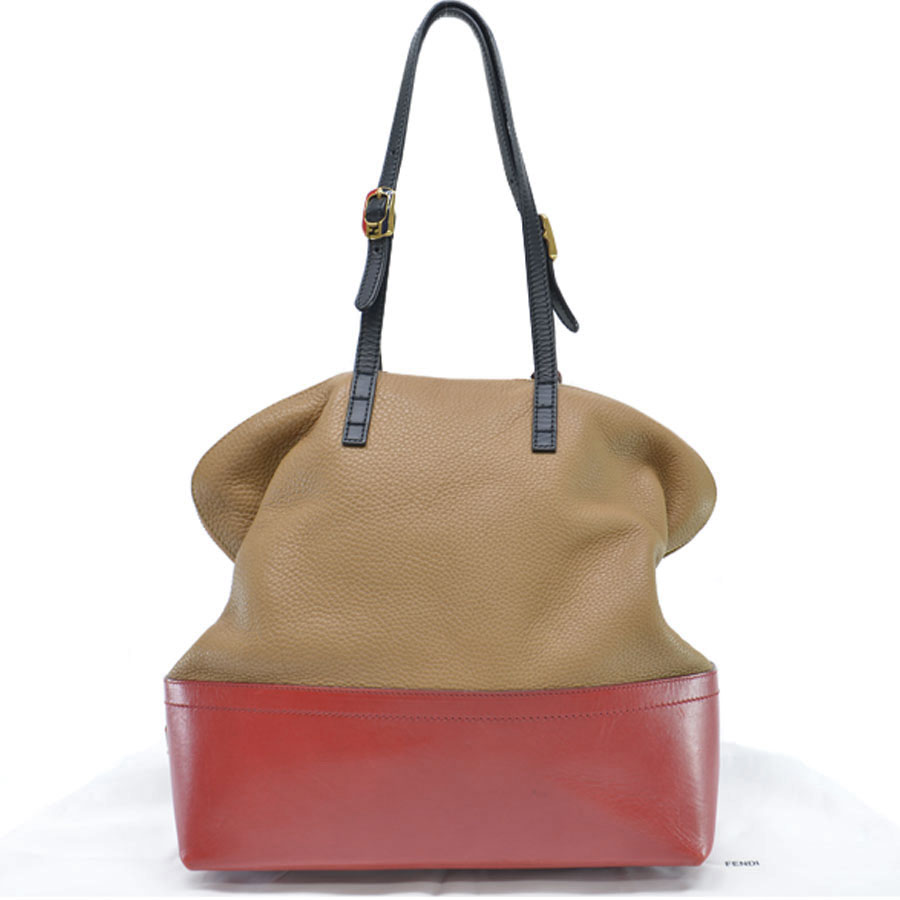 Auth FENDI 2Bag Colorblock Tote Bag Shoulder Bag Tote Bag Camel/Red - r8931a