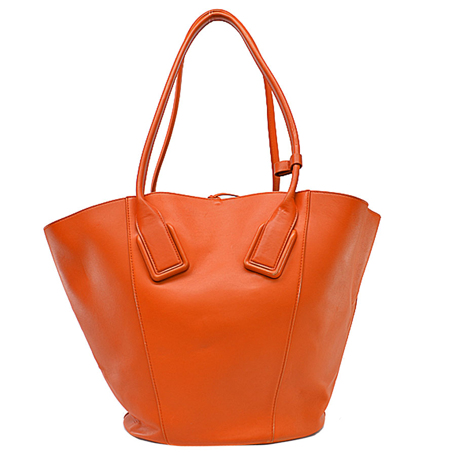 Auth BOTTEGA VENETA TOTE BASKET Shoulder Bag Orange Leather 