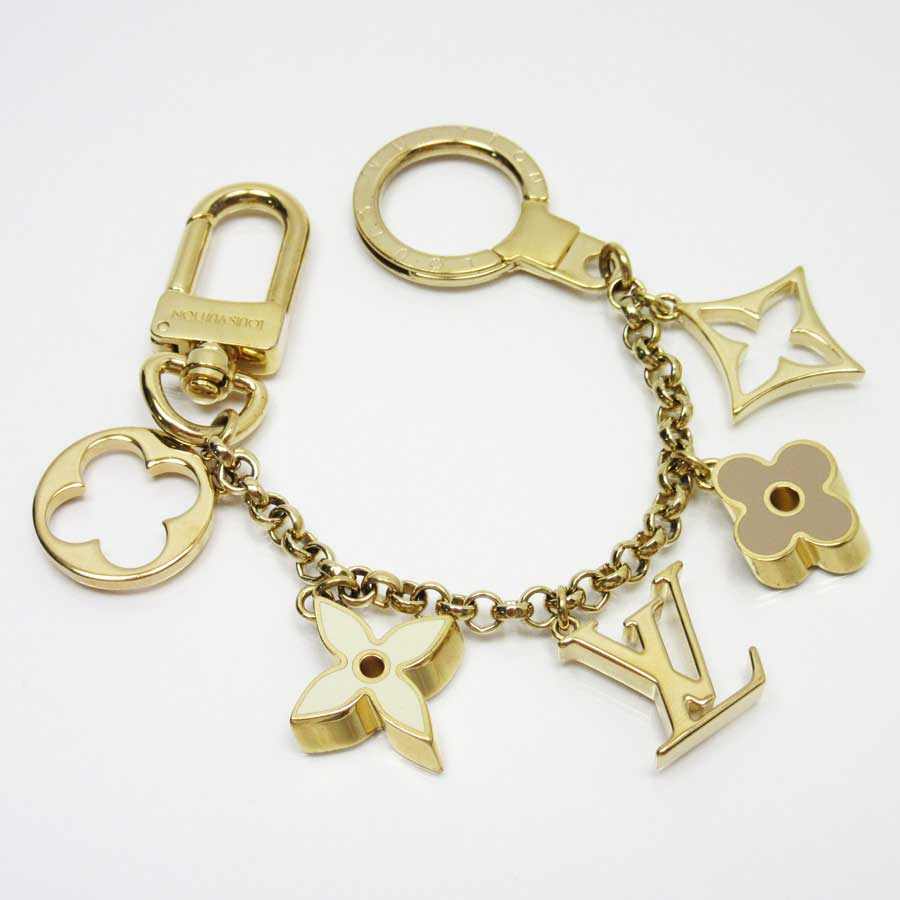 Auth-Louis-Vuitton-Fleur-de-Monogram-Bag-Charm-Goldtone-Enamel-M65111-x2475