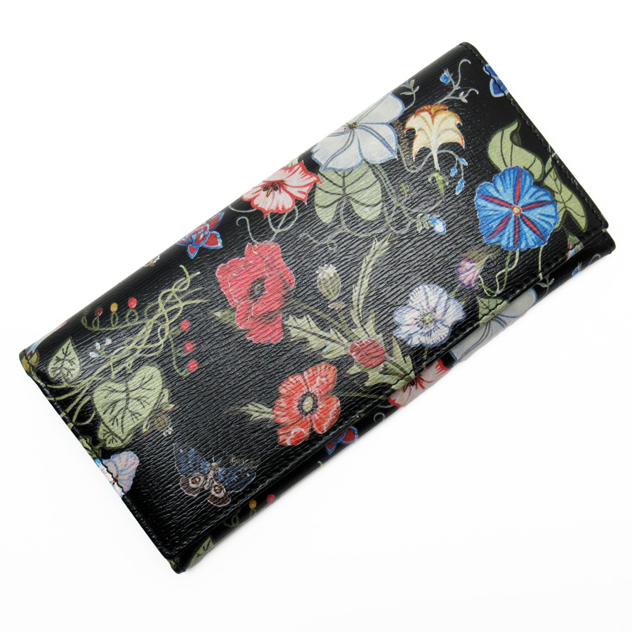 Auth GUCCI Floral Print Bifold Long Wallet Black/Multicolor Leather - x3055 | eBay