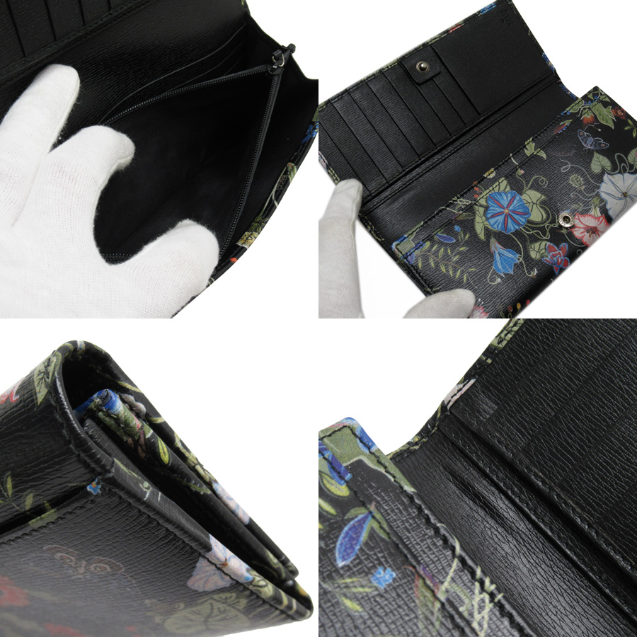 Auth GUCCI Floral Print Bifold Long Wallet Black/Multicolor Leather - x3055 | eBay